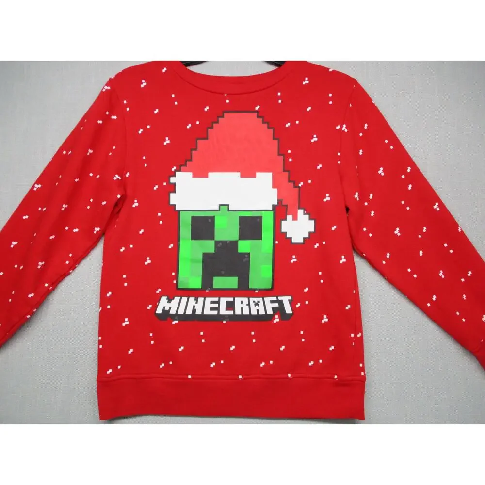 Minecraft Red Holiday Gamer Graphic Crewneck Sweatshirt Creeper Boys‎ Size XL